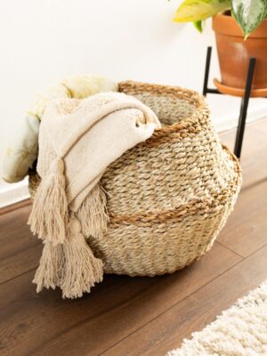 Lotte Mand Rond Naturel/Wit