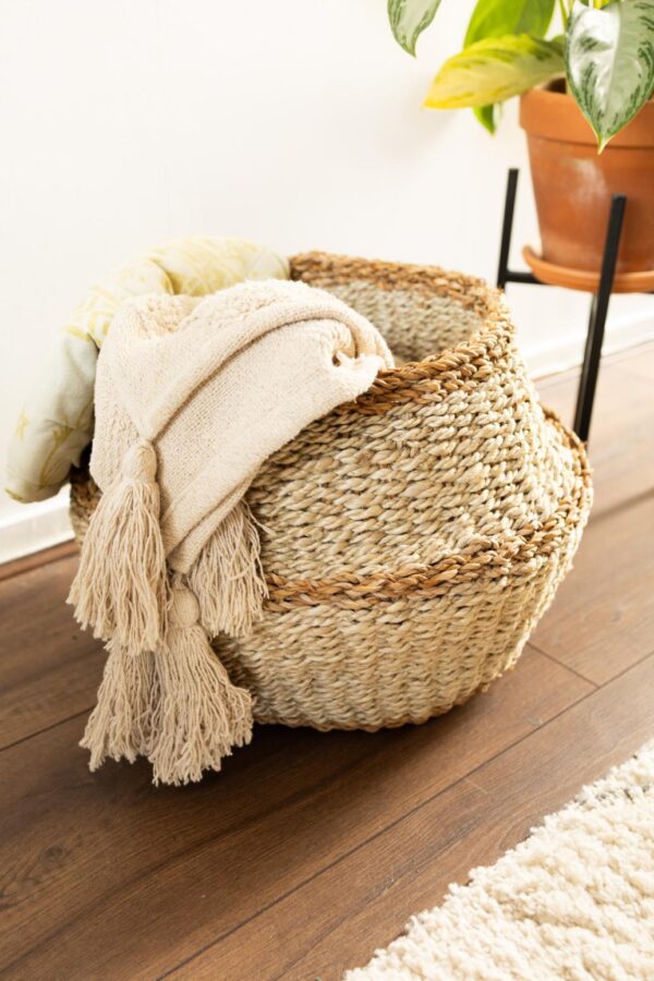 Lotte Mand Rond Naturel/Wit