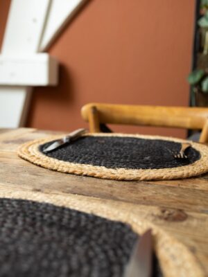 Jute Placemat Zwart-Naturel